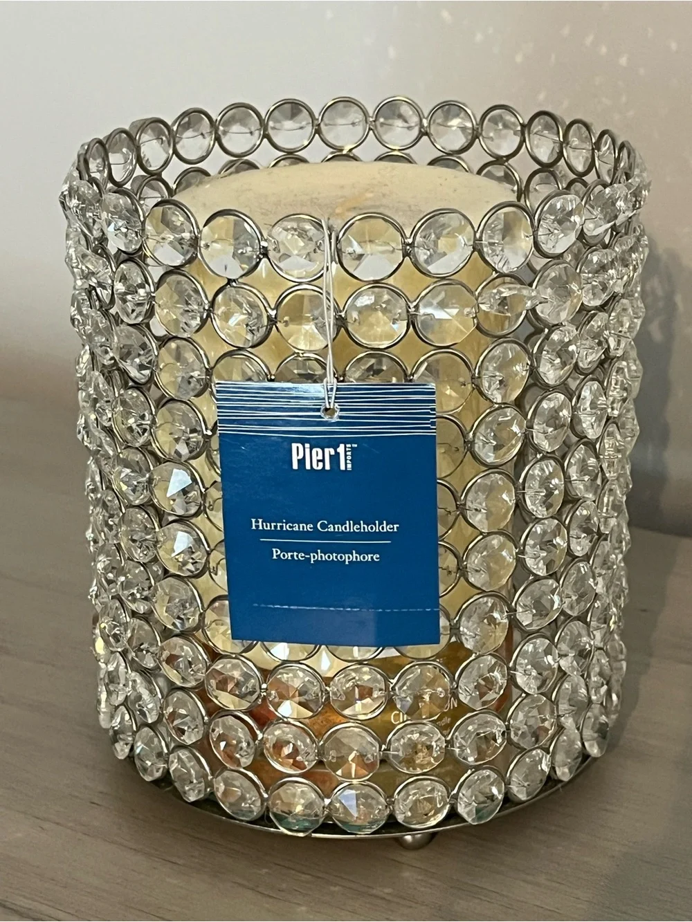 Pier 1 Crystal Jeweled Hurricane Candle Holder NWT Silver Glam Decor